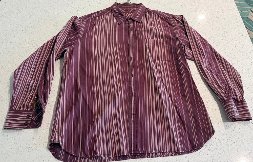 Vintage Tommy Bahama Striped Placket Sport Shirt in Reds Size L